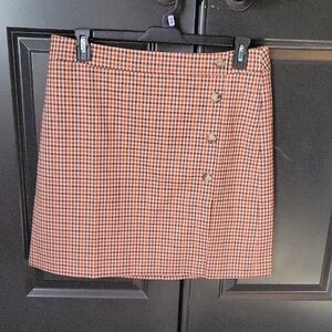 Checkered A-Line Skirt With Buttons